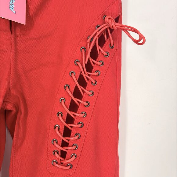 Edikted Red Lace Up Flare Pants Women’s‎ Size M High Waist Corset Style Y2K - Picture 9 of 11
